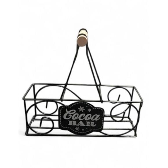 Other - Cocoa Bar Black Metal Basket 9x3x8 Wood Handle Hot Chocolate Organizer Decor